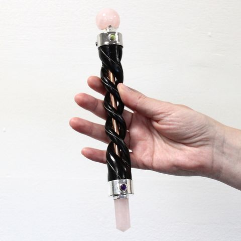 Silver Rock Quartz Sphere Twisted Healing Wand
