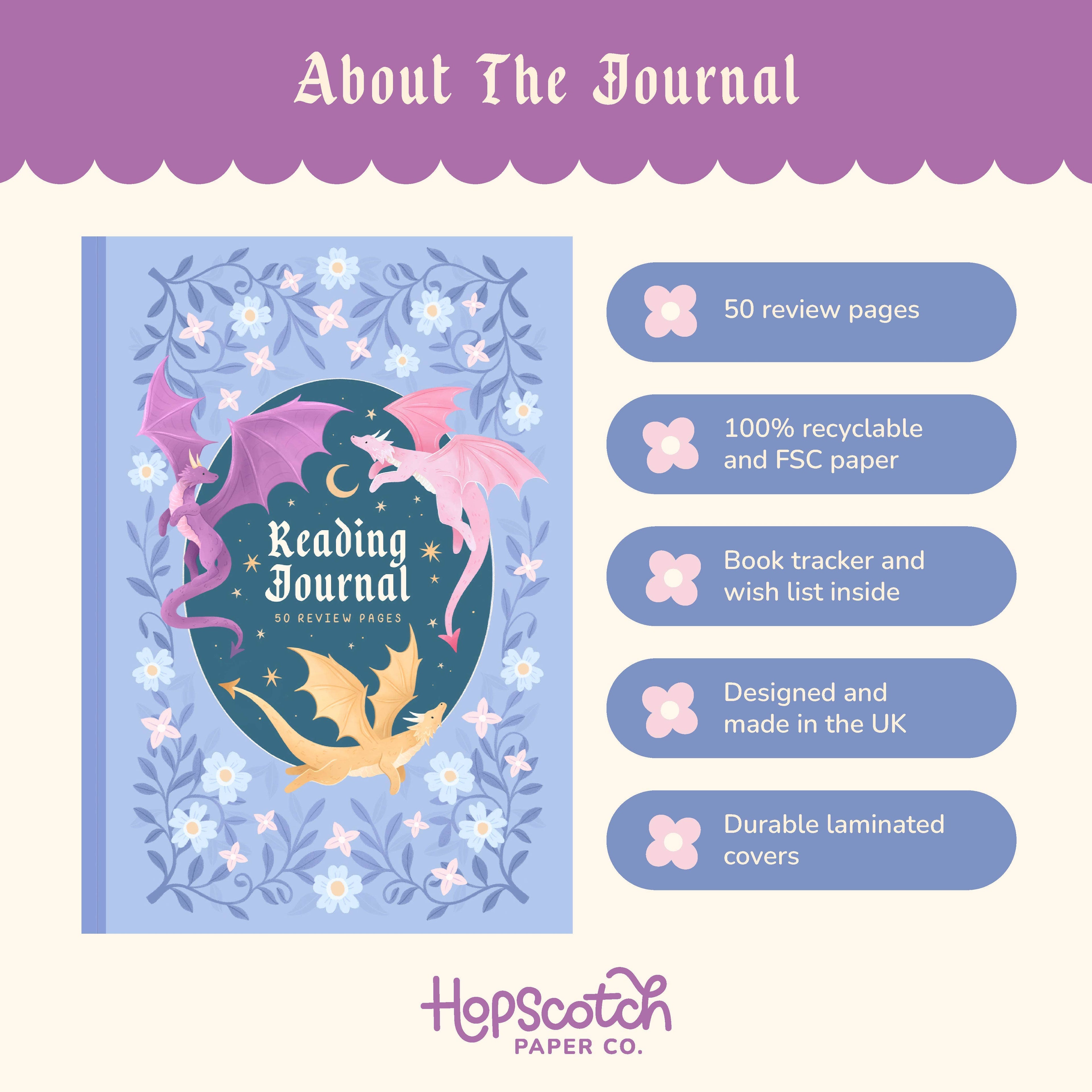 Reading Journal Dragon, Cosy Quest – 50 Book Review Notebook