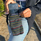 Fox Striped Phone Bag | Handmade Cotton Crossbody | Black & Multi
