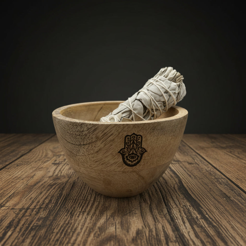 Hamsa Wooden Ritual Bowl — 11×7cm