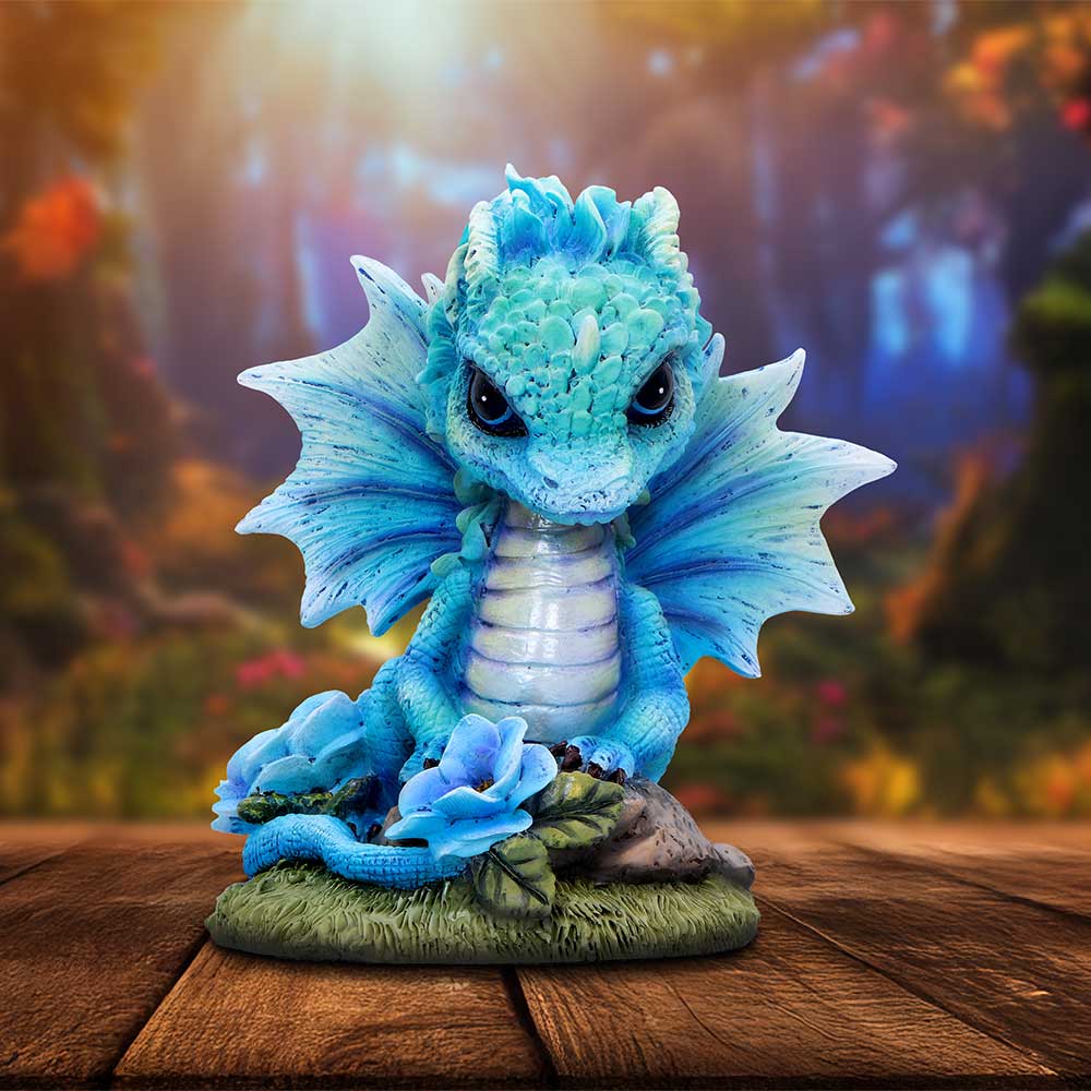 Blue Poppy Flower Dragon Figurine | 11cm
