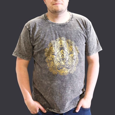 Hamsa Stone Washed T-Shirt - Dark Grey -  XLarge