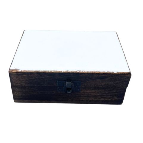 White Medium Ceramic Glazed Wood Box