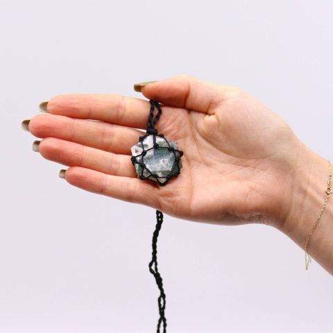 Moss Agate Laced Gemstone Hexagon Pendant