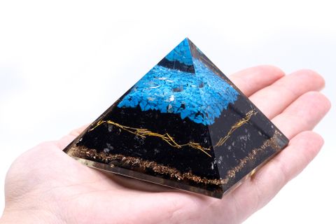 Turquoise & Black Tourmaline Orgonite Pyramid - 70 mm