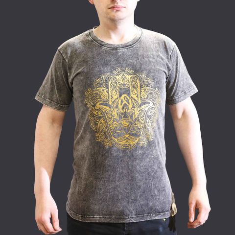 Hamsa Stone Washed T-Shirt - Dark Grey -  Small