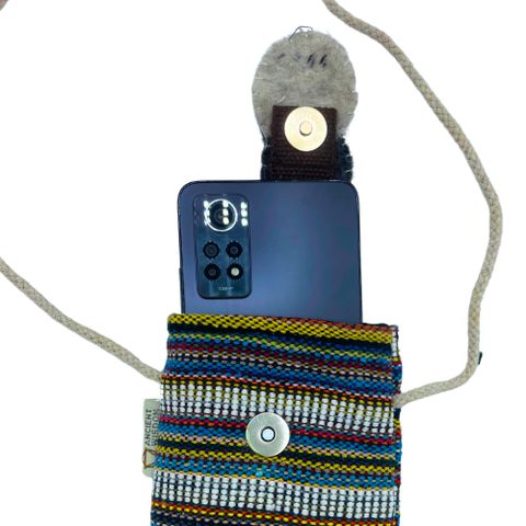 Owl Striped Phone Bag | Handmade Cotton Crossbody | Multi & White