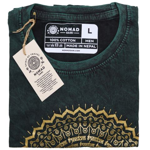 Mandala Stone Washed T-Shirt - Green - Large