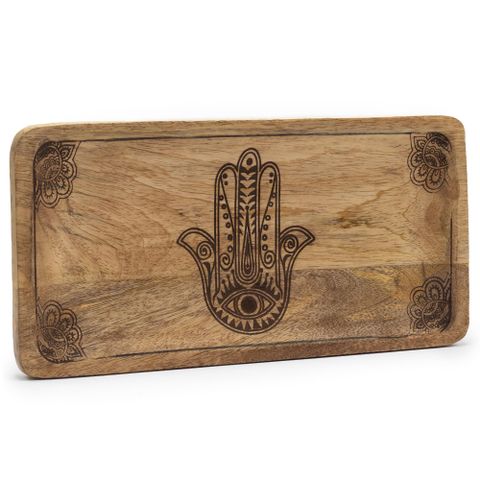 Hamsa Design Black Engraved Long Tray