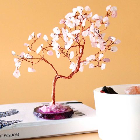 Rose Quartz on Pink Agate Base Gemstone Tree (100 stones)