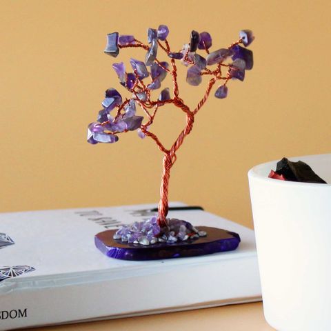 Amethyst on Natural Agate Base Gemstone Tree 35 stone