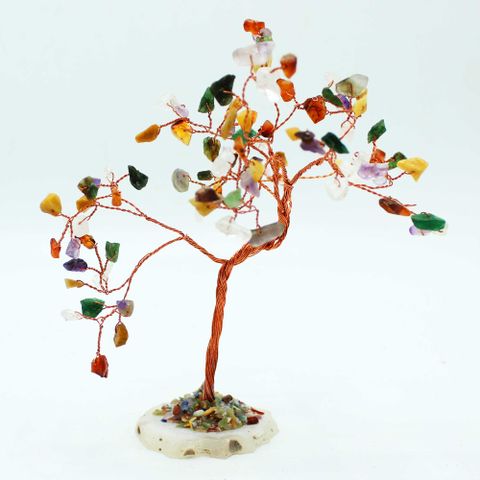 Multi Stones on Natural Agate Base Large Gemstone Tree 100 stones