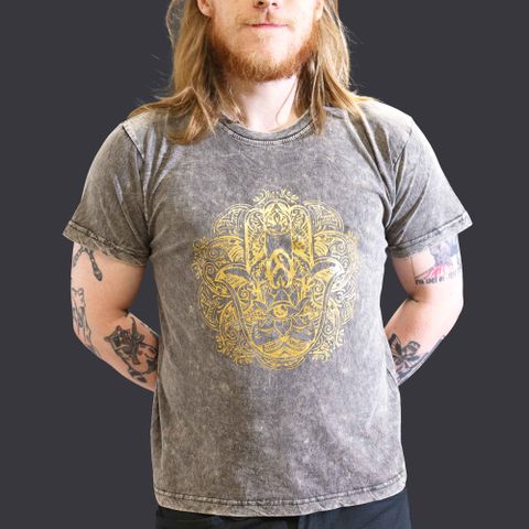 Stone Washed T-Shirt - Hamsa - Dark Grey Large
