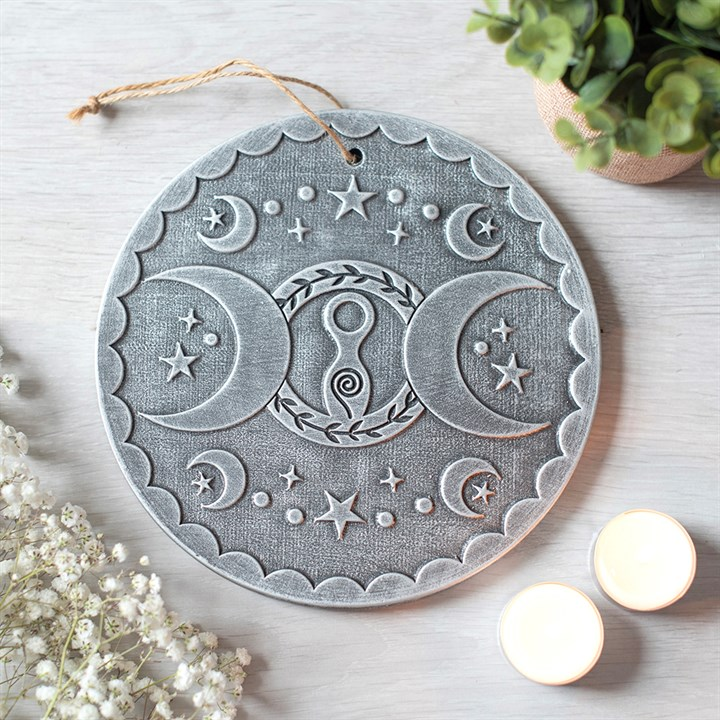Triple Goddess Silver-Effect Terracotta Plaque | 20.2cm