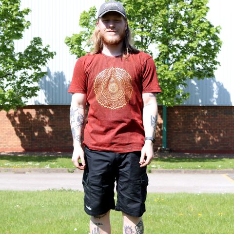 Mandala Stone Washed T-Shirt - Maroon- XLarge