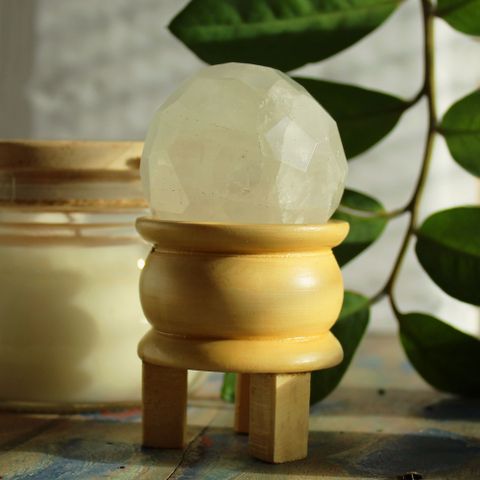 Rock Quartz Gemstone Faceted Healing Ball & Stand