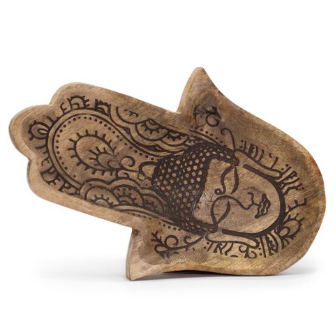Hamsa Shape with  Buddha Black Engraved Long Tray