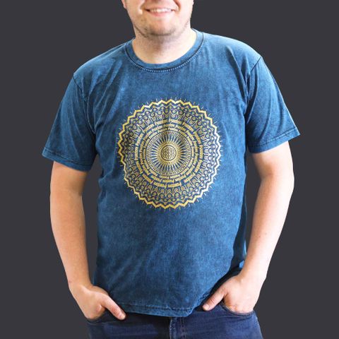 Mandala Stone Washed T-Shirt - Blue - XLarge