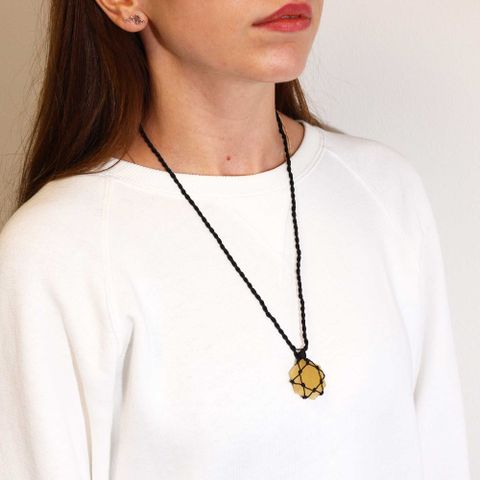 Yellow Quartz Laced Gemstone Hexagon Pendant