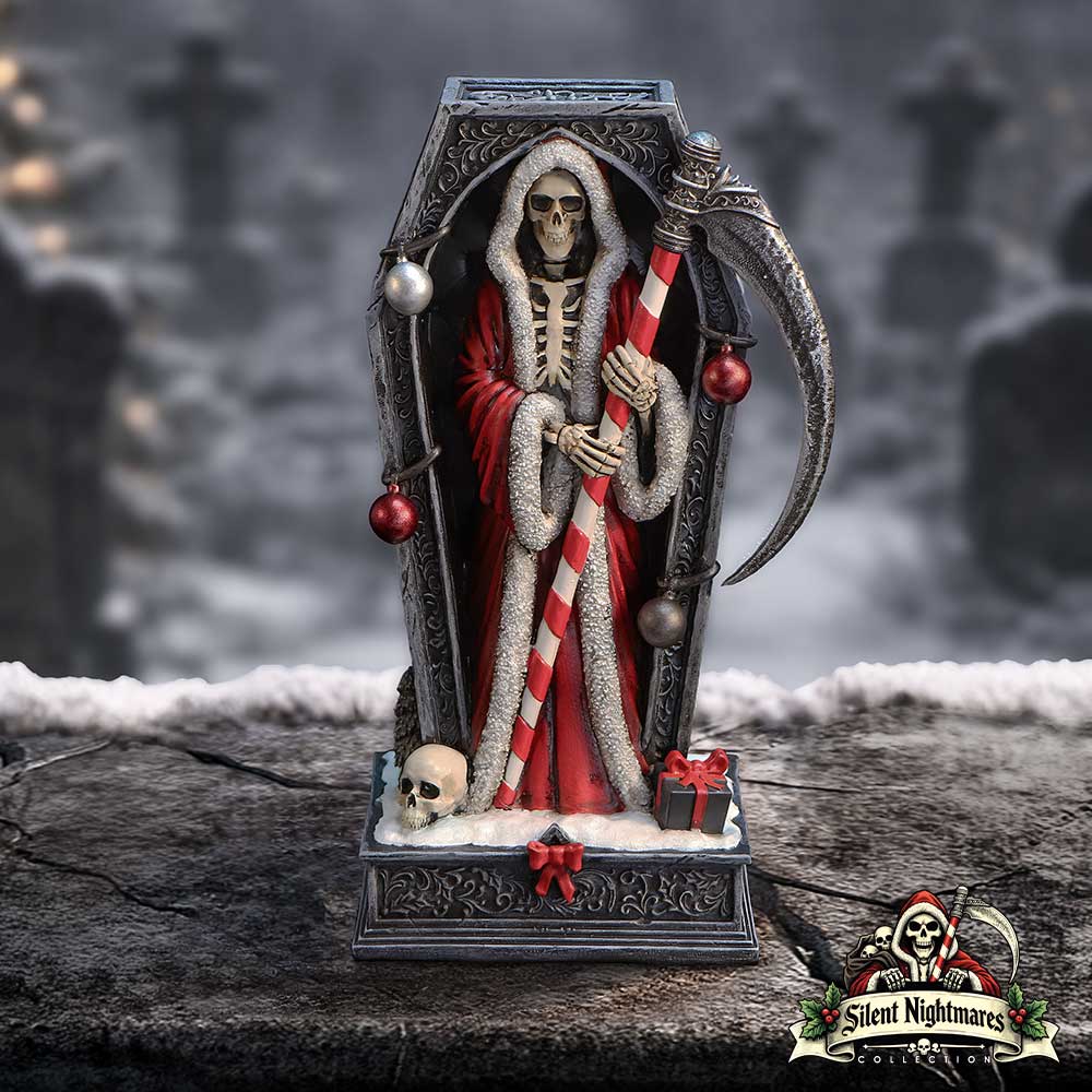 Merry Cryptmas Christmas Reaper Coffin Figurine