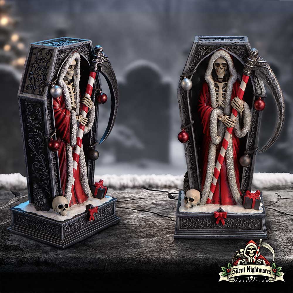Merry Cryptmas Christmas Reaper Coffin Figurine
