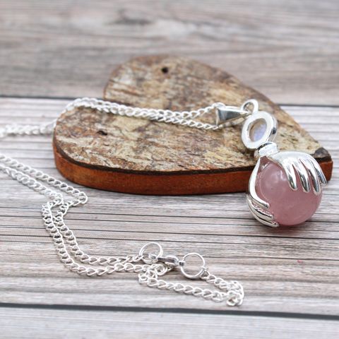 Rose Quartz Gemstone Healing Hands Pendant