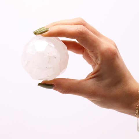 Rock Quartz Gemstone Faceted Healing Ball & Stand