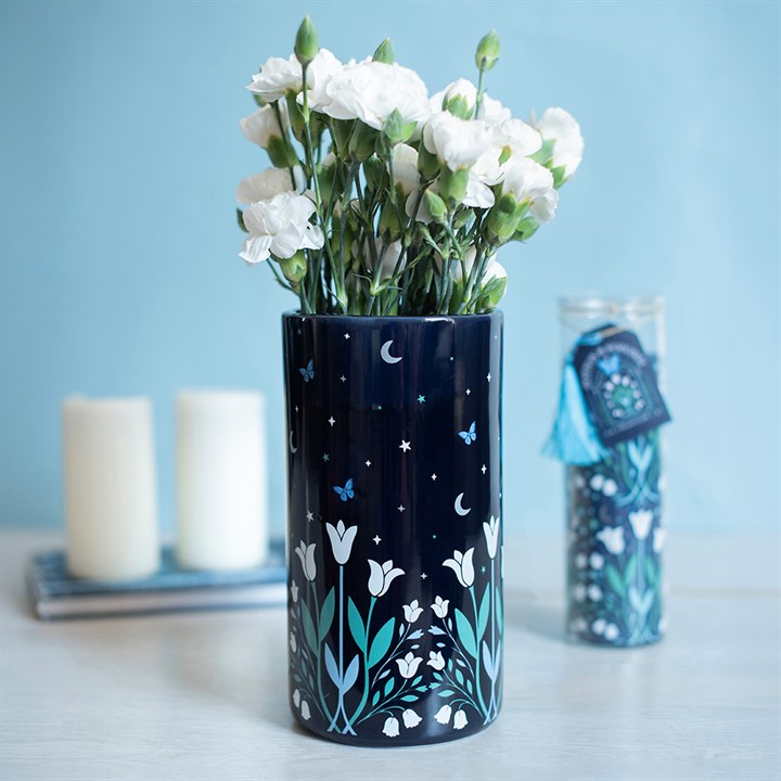 Moonflower Print Ceramic Flower Vase