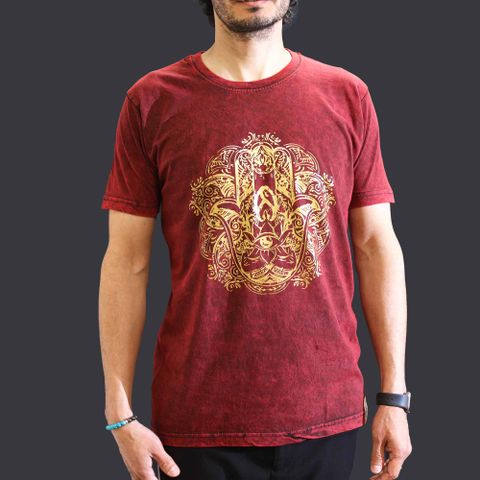 Hamsa Stone Washed T-Shirt - Maroon - Medium