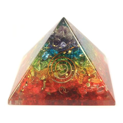 Large Chakra Gemchip Orgonite Pyramid - 70 mm