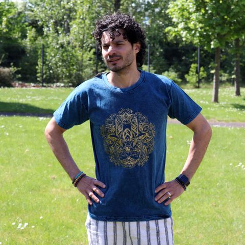 Hamsa  Blue Stone Washed T-Shirt Medium
