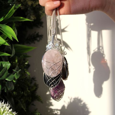 Rose Quartz Swirl Wrapped Gemstone Necklace