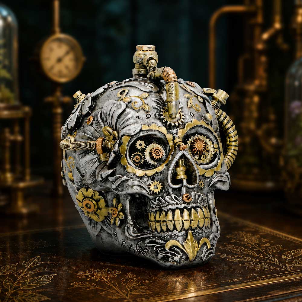 Floral Automaton Clockwork Skull Ornament