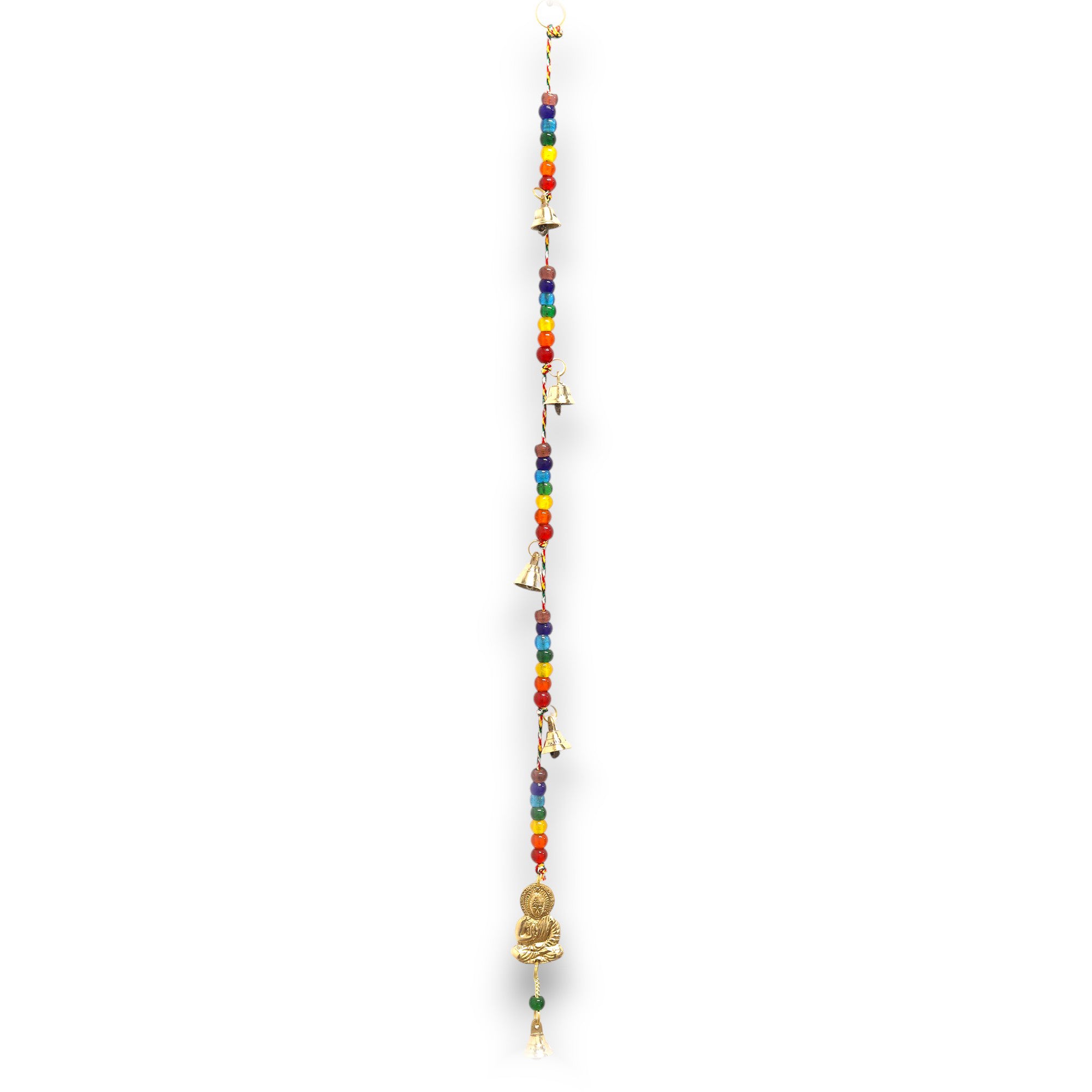 Brass Buddha with Chakra Beads String Bells  Indian Chimes