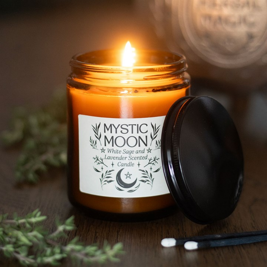 Mystic Moon Amber Glass Candle - Sage & Lavender