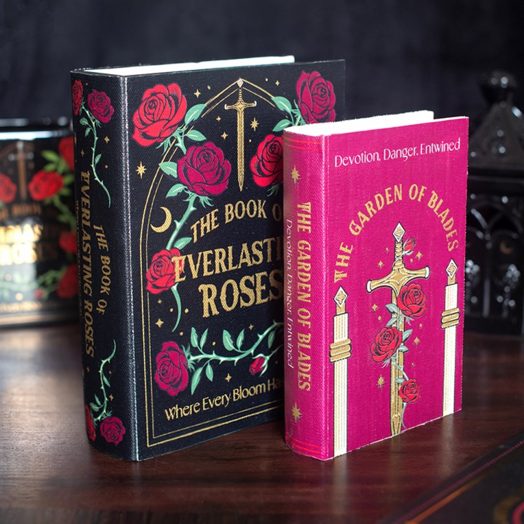 Set of 2 Gothic Rose Book Shaped Storage Boxes