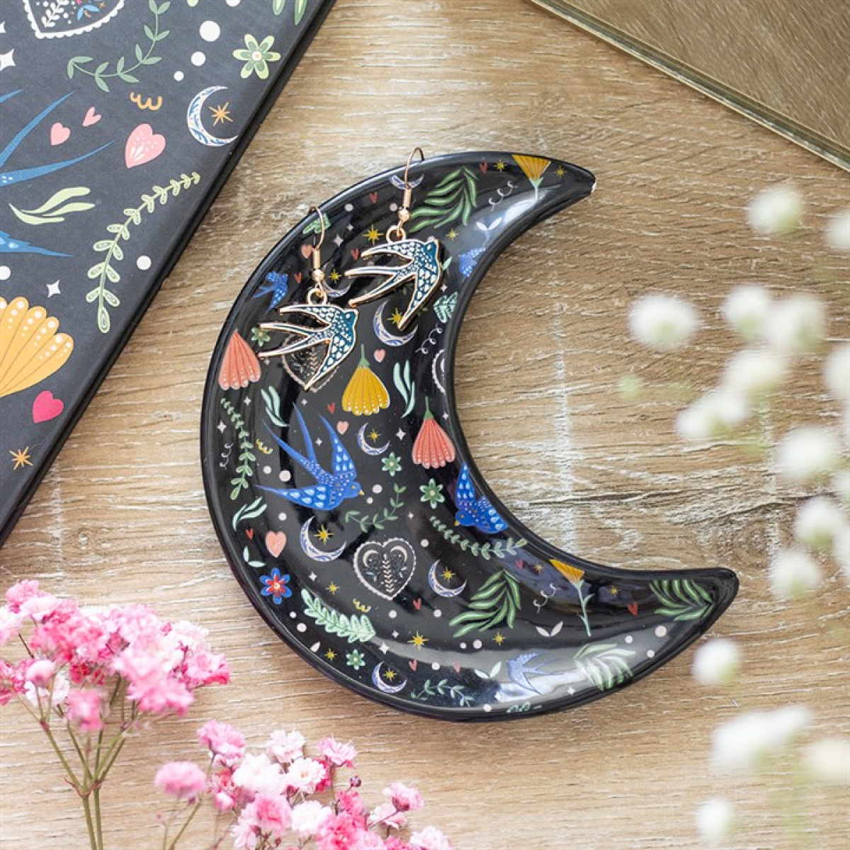 The Midnight Bloom Crescent Moon Altar Dish