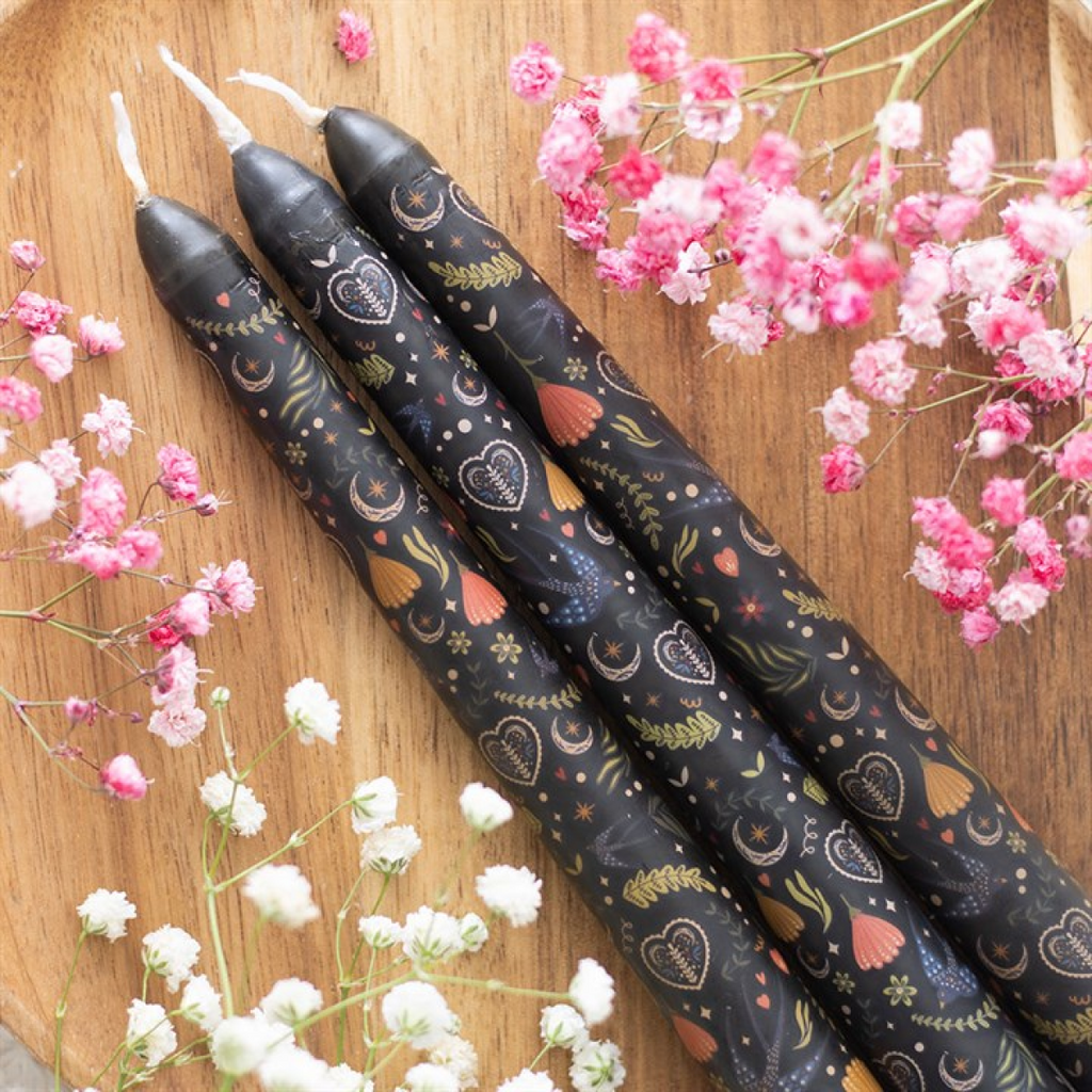 Midnight Bloom Taper Candles — Set of 3