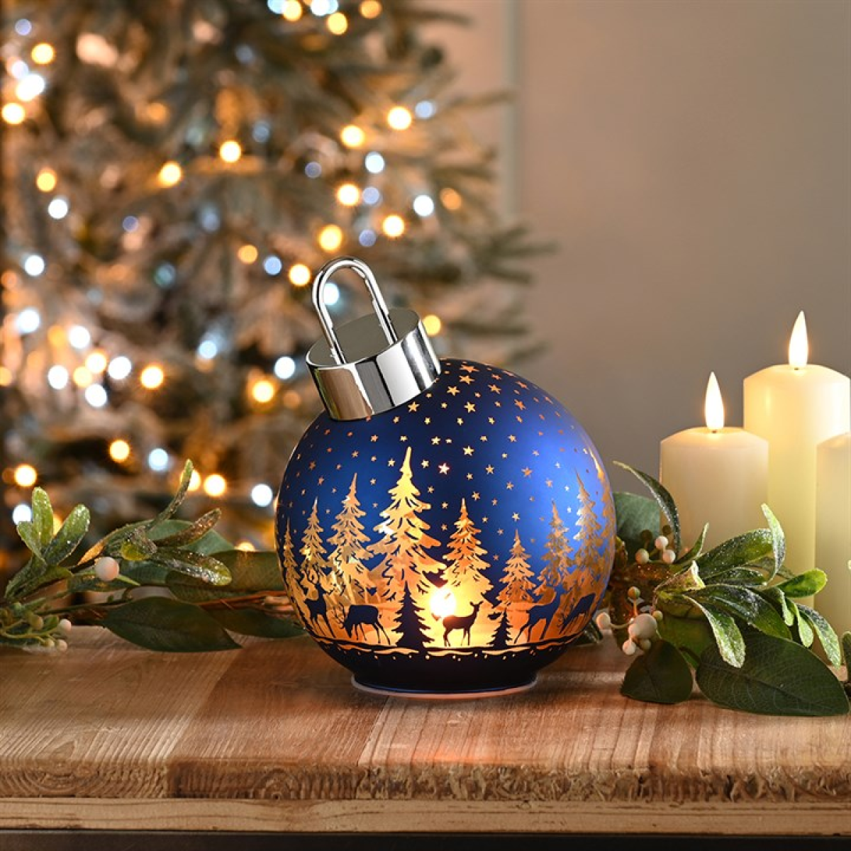 18cm Blue Bauble Light-Up Decoration