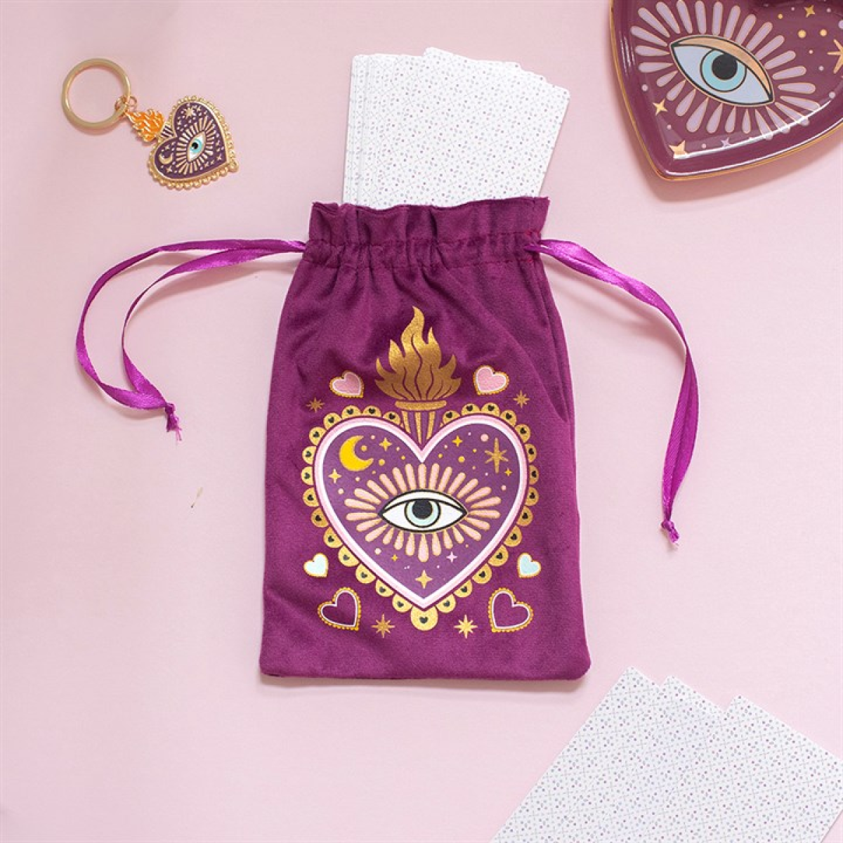 Sacred Sight Heart Velvet Drawstring Bag
