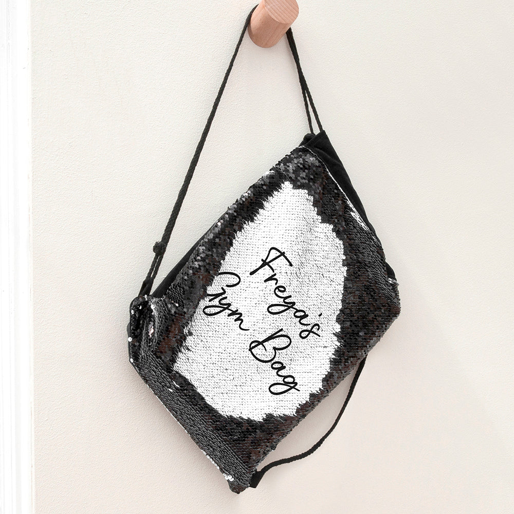 Eleanoras Personalised Kids Hidden Message Sequin Bag Black PE Kit Bags