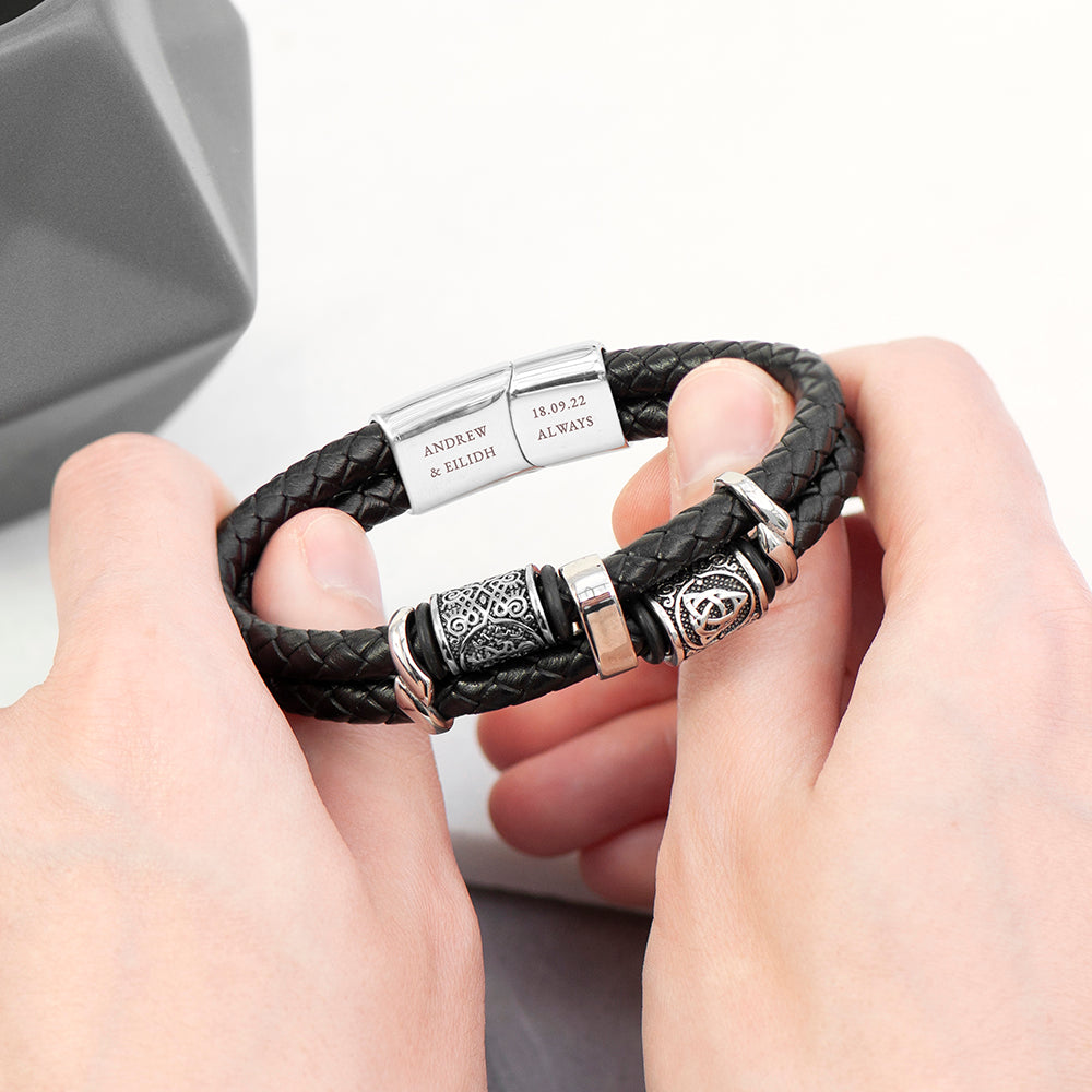 Men's Celtic Knot Leather Bracelet | Personalised