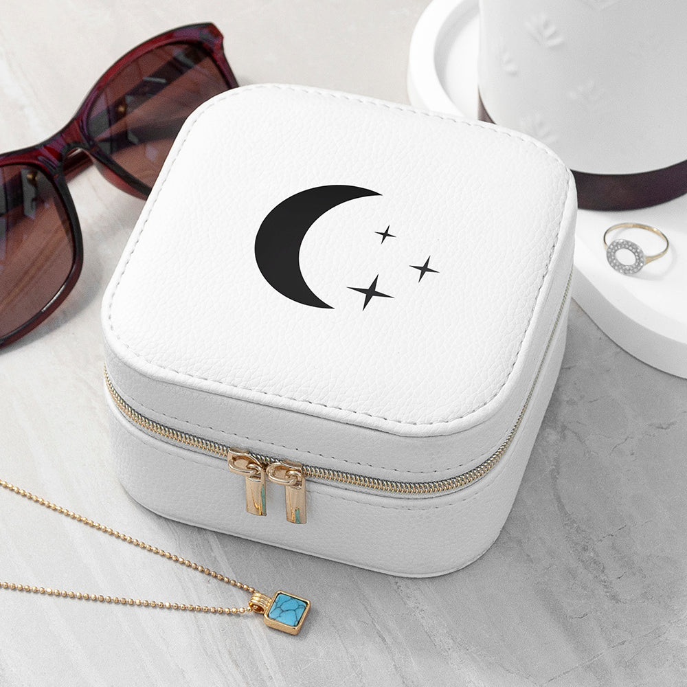 Eleanoras Moon and Stars White Travel Jewellery Case Jewellery Storage