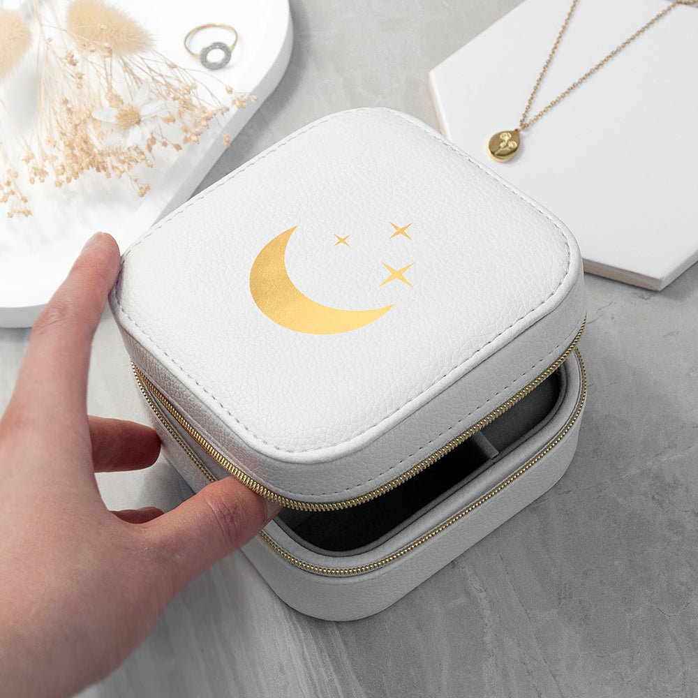 Eleanoras Moon and Stars White Travel Jewellery Case Jewellery Storage