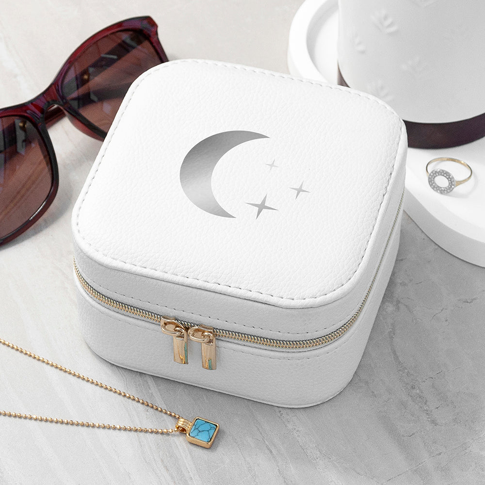 Eleanoras Moon and Stars White Travel Jewellery Case Jewellery Storage