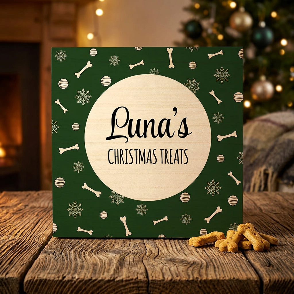 Personalised Dog Christmas Treat Box - Green (29 × 29 × 13cm)