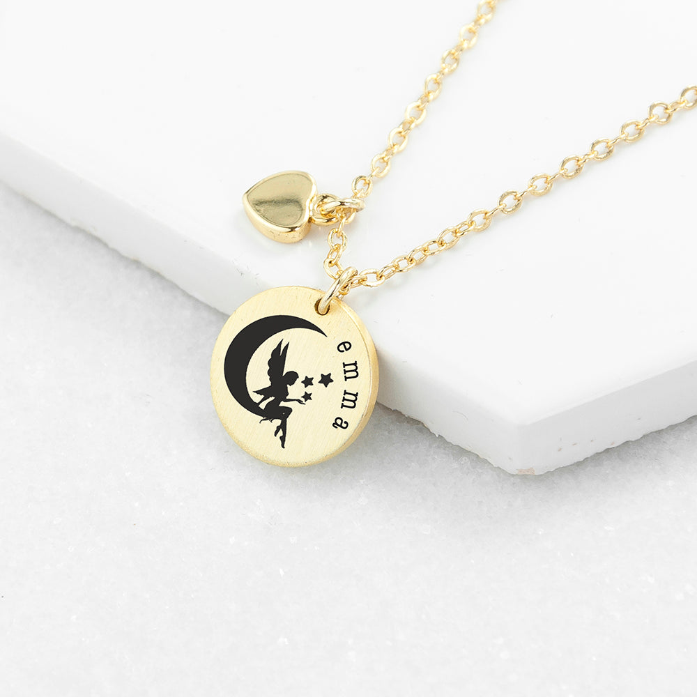 Eleanoras Personalised Fairy Matte Heart & Disc Necklace 