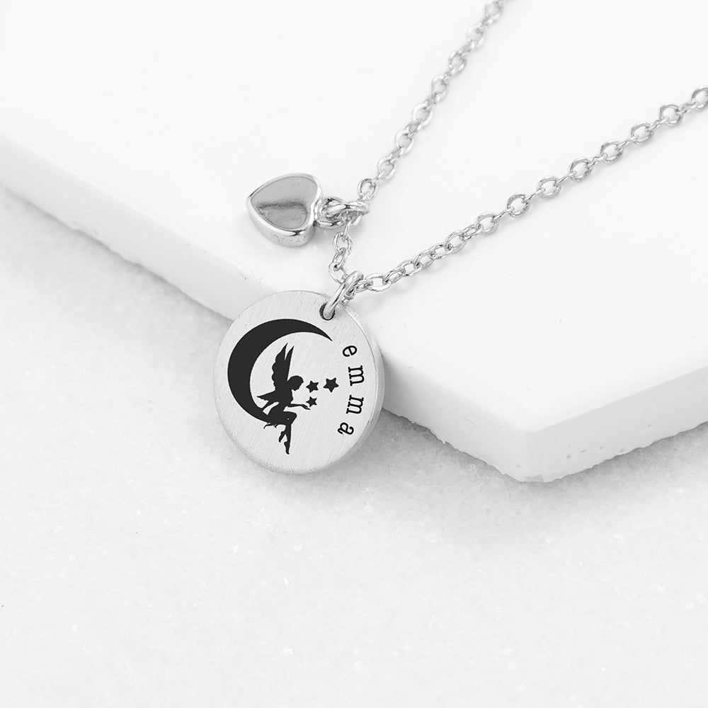 Eleanoras Personalised Fairy Matte Heart & Disc Necklace 
