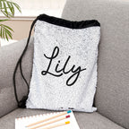 Eleanoras Personalised Kids Hidden Message Sequin Bag Black PE Kit Bags