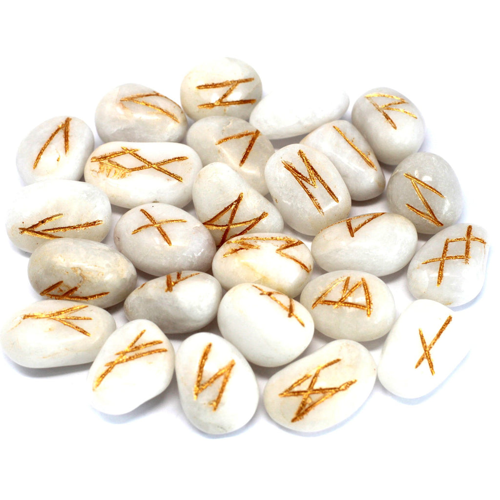 White Agate Runes Stone Set in Pouch